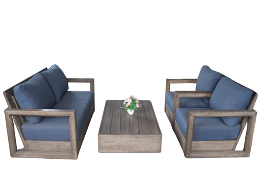 Sofa Set Blue Cushion Long Seat Grey