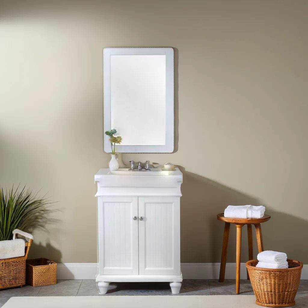 White slat vanity